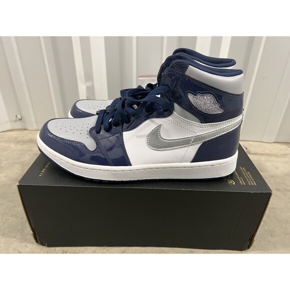New Nike Jordan 1 Retro High Golf Shoes Patent Midnight Navy DQ0660-100 Sz 9